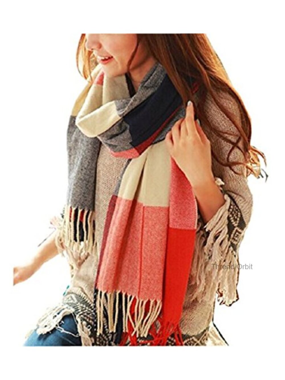 Cashmere-Like Acrylic Oversized Plaid Scarf Shawl Wrap Winter